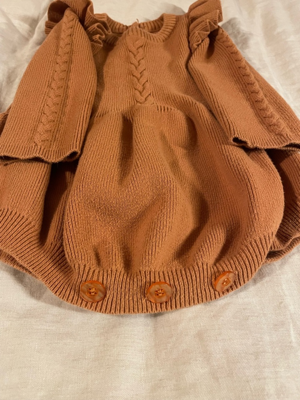 Brown Knit Ruffle Baby Romper - Picture 2 of 6